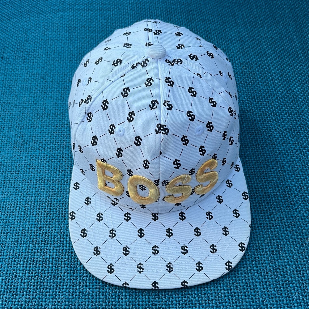 Black Eagle Strapback Hat Gold Embroidered BOSS Logo w/ Dollar Sign Pattern